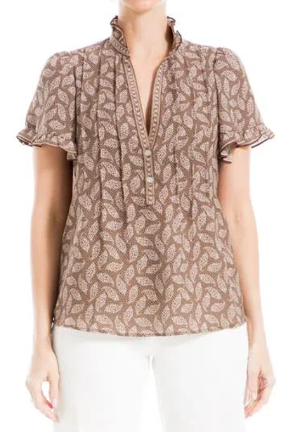 Max Studio Flutter Sleeve Top In Chestnut/cream Paisley