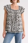 Max Studio Flutter Sleeve Top In White