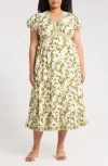 Max Studio Flutter Sleeve V-neck Dress In Green