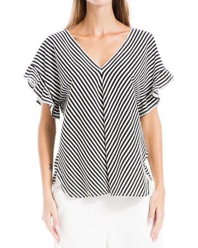 Max Studio Flutter Sleeve V-neck Stripe Knit Top In Black