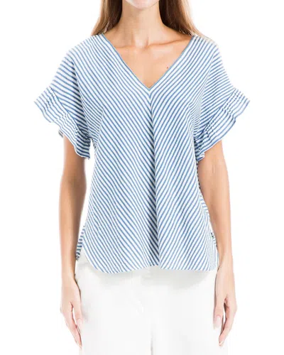 Max Studio Flutter Sleeve V-neck Stripe Knit Top In Denim/white Captn Stripe