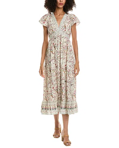 Max Studio Flutter Sleeve V-neck Empire Waist Midi Dress In Multi