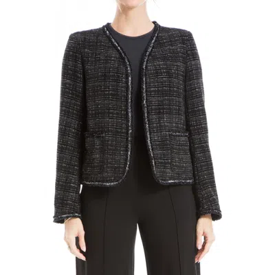 Max Studio Frayed Edge Tweed Jacket In Black Tweed