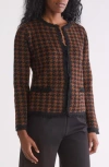 Max Studio Fringe Houndstooth Jacket In Brown