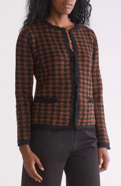 Max Studio Fringe Houndstooth Jacket In Brown
