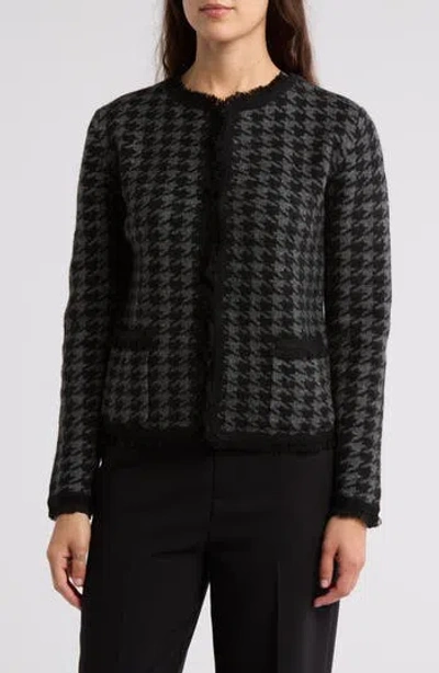 Max Studio Fringe Houndstooth Jacket In Black