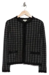 Max Studio Fringe Houndstooth Jacket In Black/char Hndstth