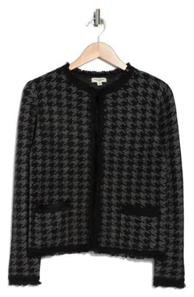 Max Studio Fringe Houndstooth Jacket In Black/char Hndstth