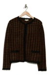 Max Studio Fringe Houndstooth Jacket In Black/vicuna Houndndstooth