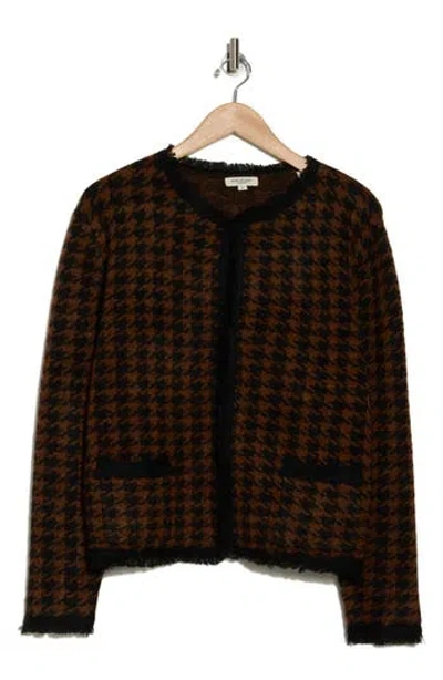 Max Studio Fringe Houndstooth Jacket In Black/vicuna Houndndstooth