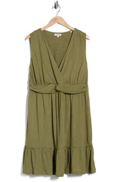 Max Studio Front Knot Tiered Dress In Green