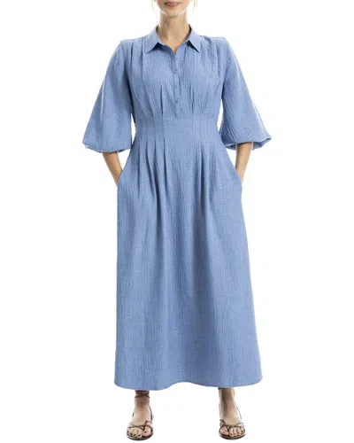 Max Studio Front Pleat Midi Dress In Blue