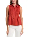 Max Studio Front Pleat Peplum Shirt In Orange
