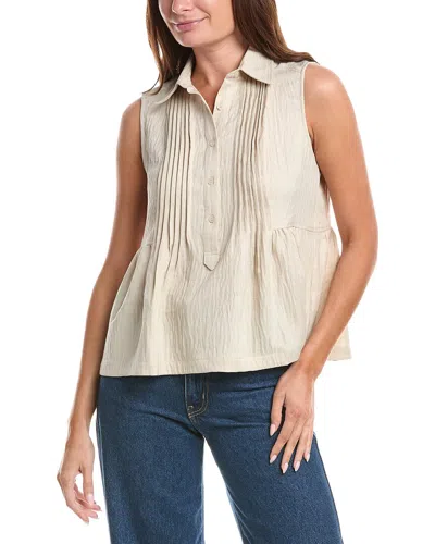 Max Studio Front Pleat Peplum Shirt In Neutral