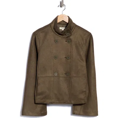 Max Studio Funnel Neck Faux Suede Jacket In Brown