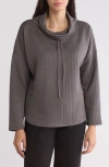 Max Studio Funnel Neck Waffle Knit Pullover In Charcoal