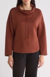 Max Studio Funnel Neck Waffle Knit Pullover In Chestnut