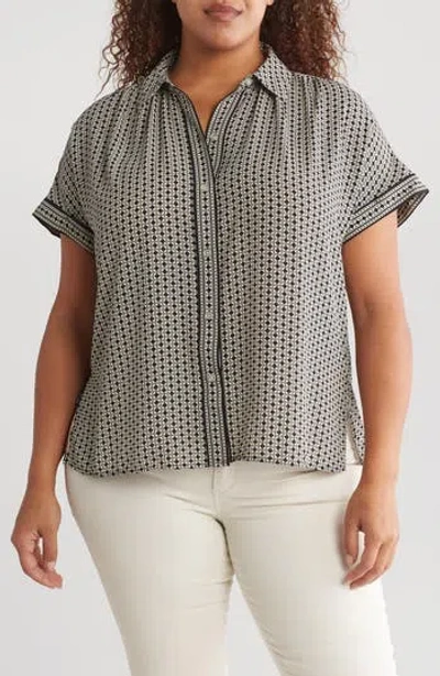 Max Studio Geometric Button-up Shirt In Gray