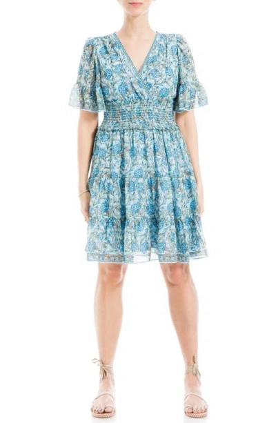 Max Studio Georgette Ditsy Floral Print Tiered Dress In Blue/ Tl Glrs Dhls