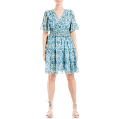 Max Studio Georgette Ditsy Floral Print Tiered Dress In Blue/tl Glrs Dhls