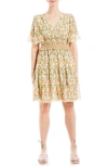 Max Studio Georgette Ditsy Floral Print Tiered Dress In Cream/ Orange Tngrns