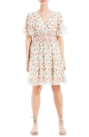 Max Studio Georgette Ditsy Floral Print Tiered Dress In Cream/poppy Sml Crly Clstrs