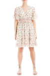 Max Studio Georgette Ditsy Floral Print Tiered Dress In Cream/ Poppy Sml Crly Clstrs