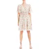 Max Studio Georgette Ditsy Floral Print Tiered Dress In Cream/poppy Sml Crly Clstrs