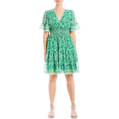 Max Studio Georgette Ditsy Floral Print Tiered Dress In Green Floral
