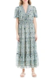 Max Studio Georgette Smocked Maxi Dress In Cream/blue/green Floral