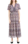 Max Studio Georgette Smocked Maxi Dress In Cream/purple Floral