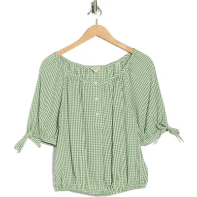 Max Studio Gingham Bubble Hem Top In Green