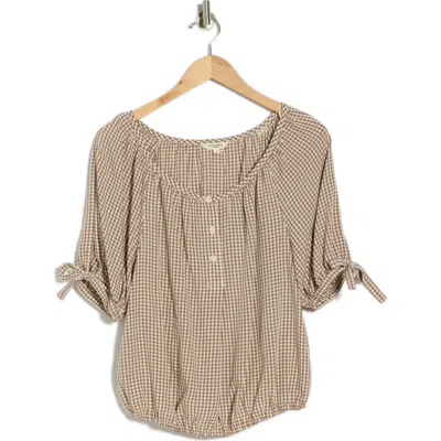 Max Studio Gingham Bubble Hem Top In Brown