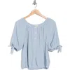 Max Studio Gingham Bubble Hem Top In Blue