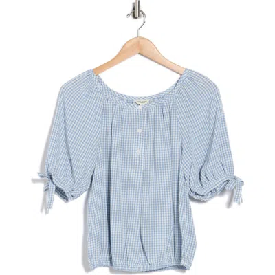 Max Studio Gingham Bubble Hem Top In Blue