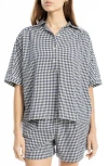 Max Studio Gingham Elbow Sleeve Top