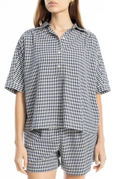 Max Studio Gingham Elbow Sleeve Top