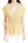 Max Studio Gingham Smocked Waist Flutter Blouse In Multi