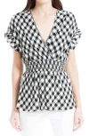 Max Studio Gingham Smocked Waist Flutter Blouse In Multi
