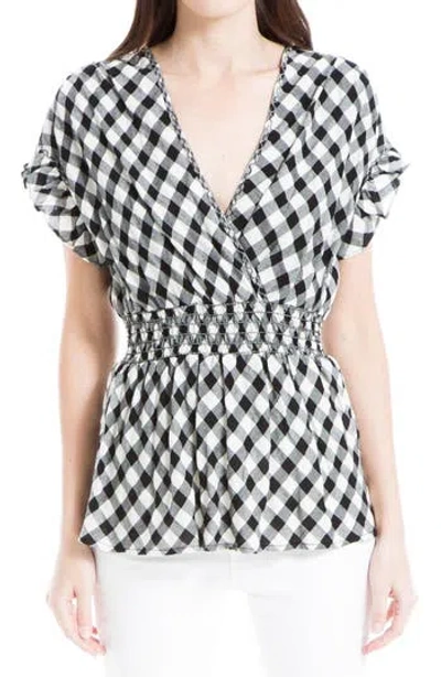 Max Studio Gingham Smocked Waist Flutter Blouse In Multi