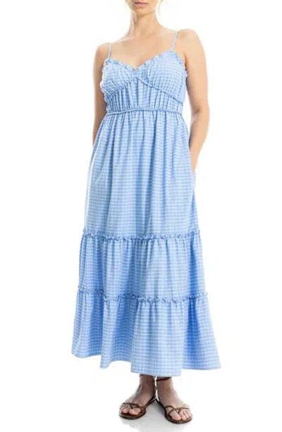 Max Studio Gingham Spaghetti Strap Maxi Dress In Light Blue