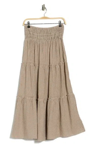 Max Studio Gingham Tiered Skirt In Brown