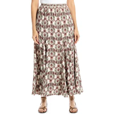 Max Studio Godet Georgette Skirt In Ecru/mauve Baroque Floral