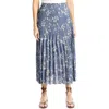 Max Studio Graduated Pleat Knee-length Midi Skirt In Dusk Blue Blossom