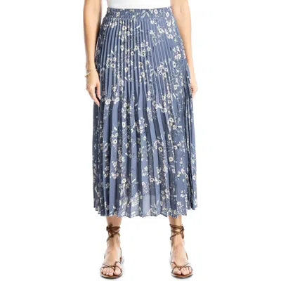 Max Studio Graduated Pleat Knee-length Midi Skirt In Dusk Blue Blossom