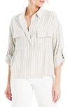 Max Studio Grid Print Roll Sleeve Popover Shirt