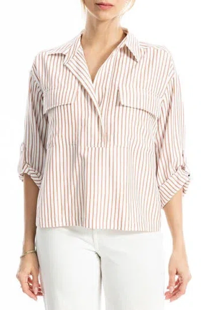 Max Studio Grid Print Roll Sleeve Popover Shirt