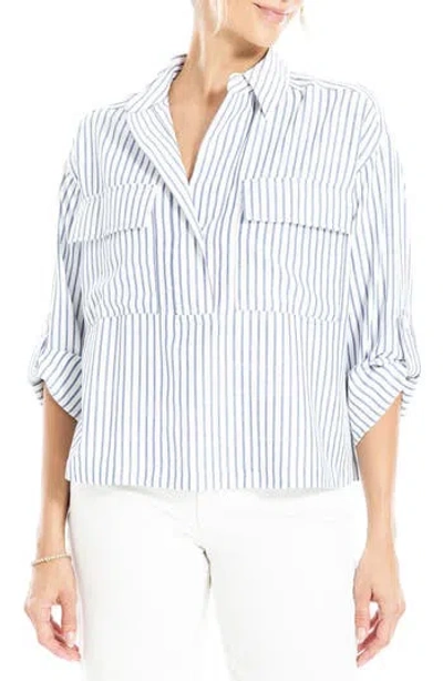 Max Studio Grid Print Roll Sleeve Popover Shirt