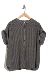 Max Studio Half Placket Short Sleeve Top In Multi