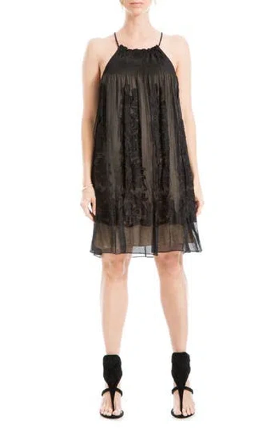 Max Studio Halter Jacquard Short Dress In Black/beige Lining